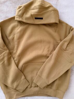 Essentials Tan Hooded Sweatshirt with Black Logo Patch Size L